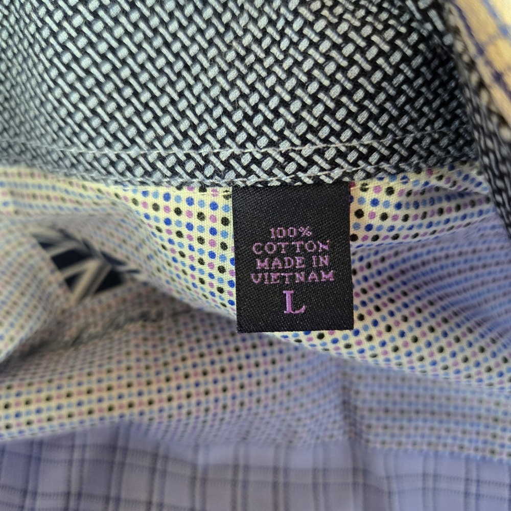 Michelsons London Short Mens Large Blue Checkered Long Sleeve Flip Cuff Career - Picture 10 of 11